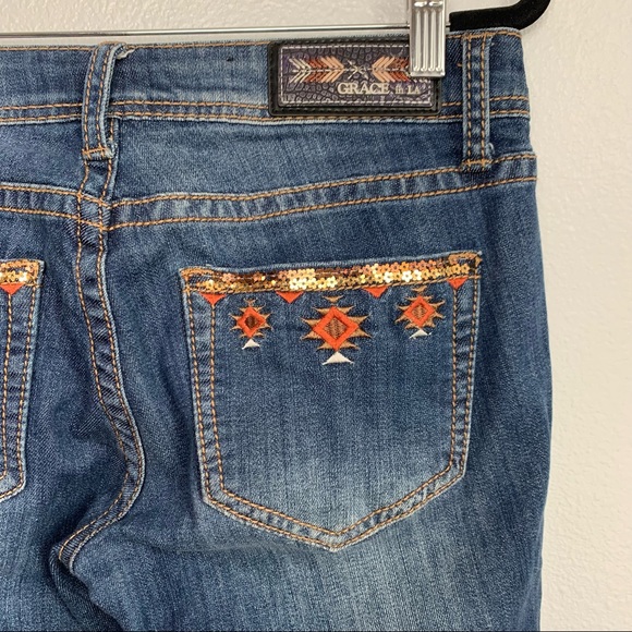 Gracie in LA Embroidered Raw Hem Skinny Jeans Size 26 - Picture 1 of 5